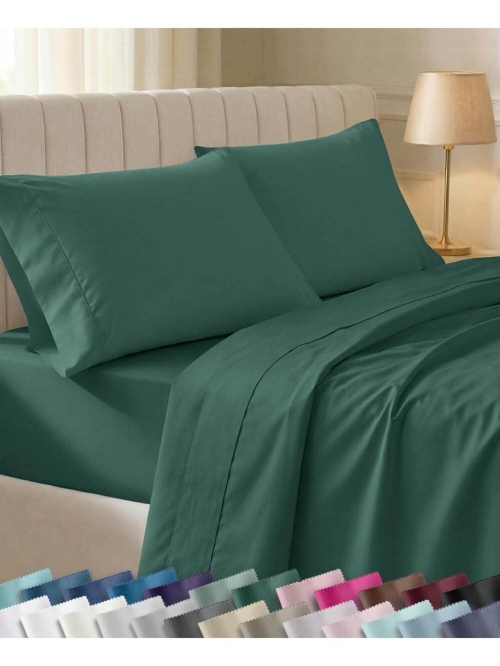 Soft 100% Cotton Sateen Full Sheet Set in Hunter Green - Luxurious Bedding